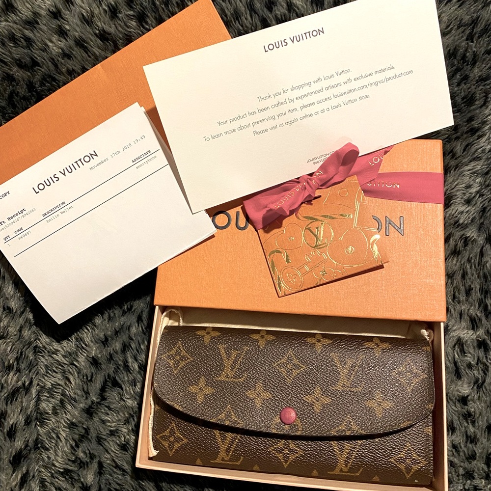 Louis Vuitton Brown Poppy Red Emilie Monogram Long Wallet. Brand New!